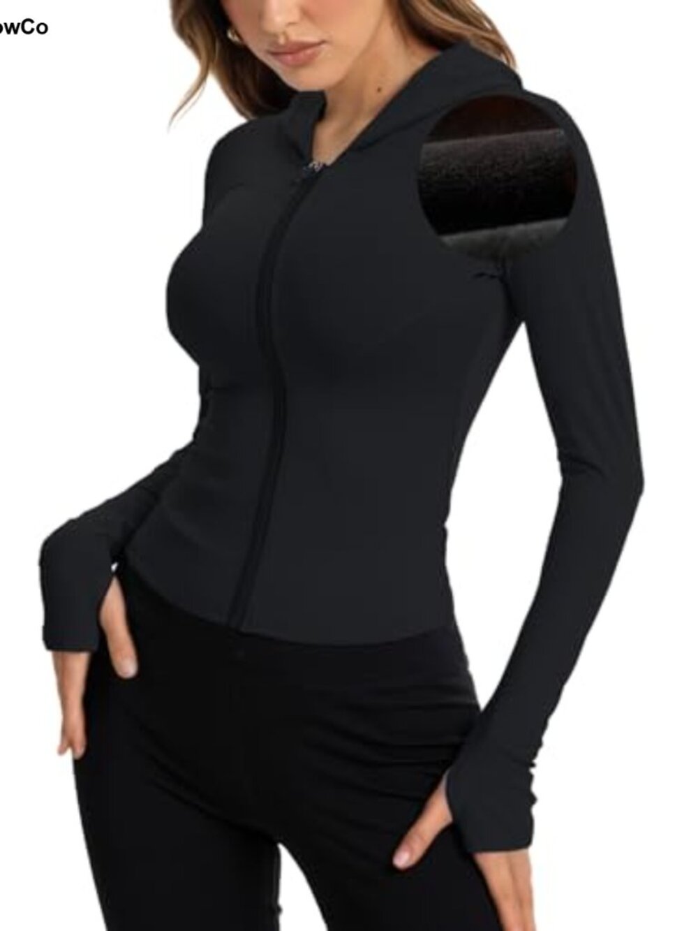 Women's Hooded Zip-Up Workout Jacket Lightweight Yoga Gym Jacket with Thumb Hole
